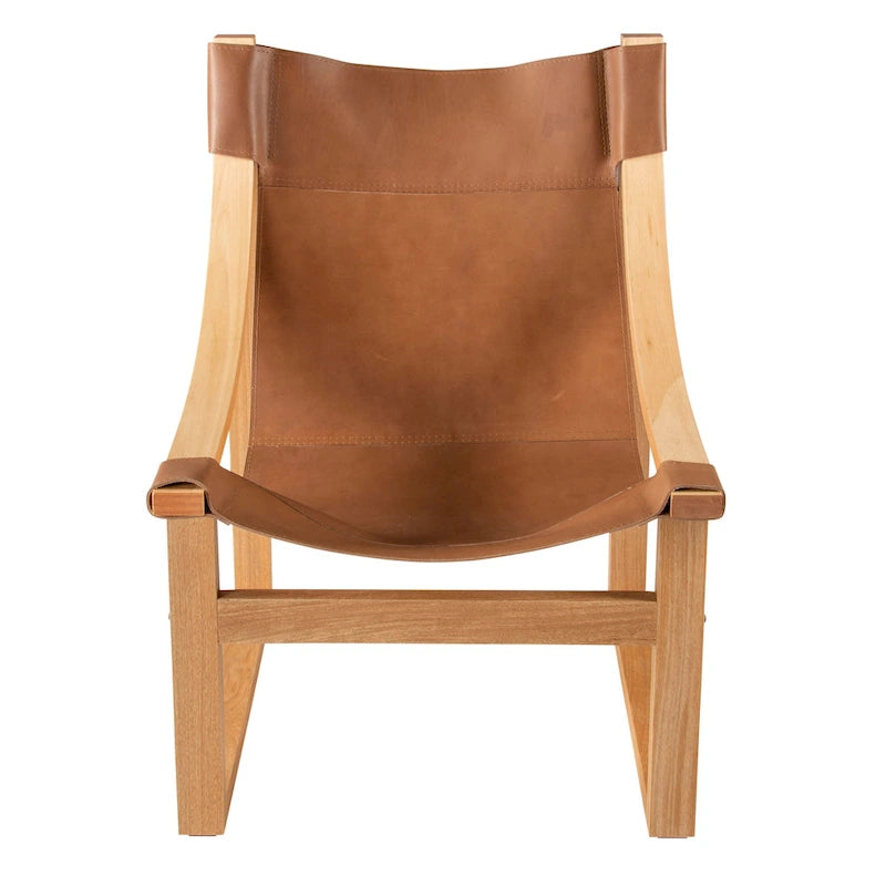 Sillón decorativo de cuero de grano superior y madera maciza