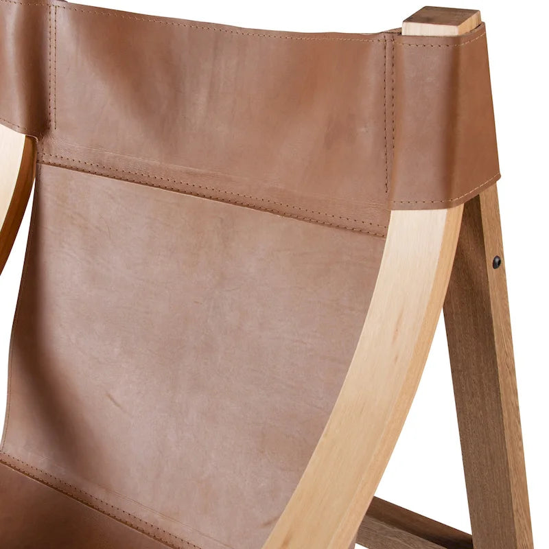 Sillón decorativo de cuero de grano superior y madera maciza