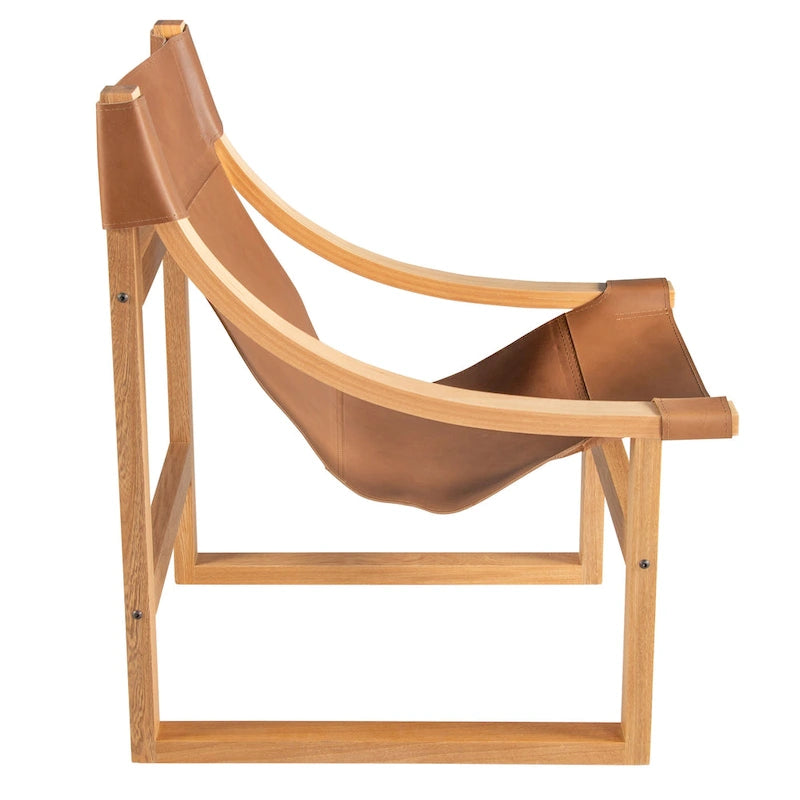 Sillón decorativo de cuero de grano superior y madera maciza