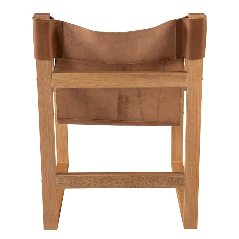 Sillón decorativo de cuero de grano superior y madera maciza