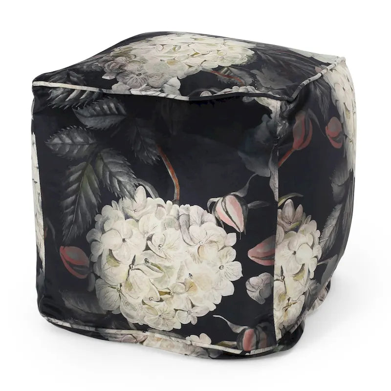 Reigle Traditional Medium Fabric Flower Print Cube Pouf by Christopher Knight Home