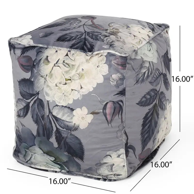 Puf cúbico tradicional mediano de tela con estampado floral