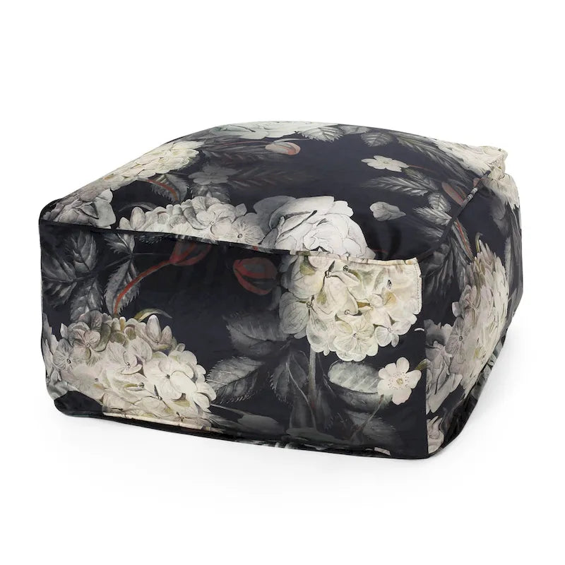 Puf cúbico tradicional mediano de tela con estampado floral