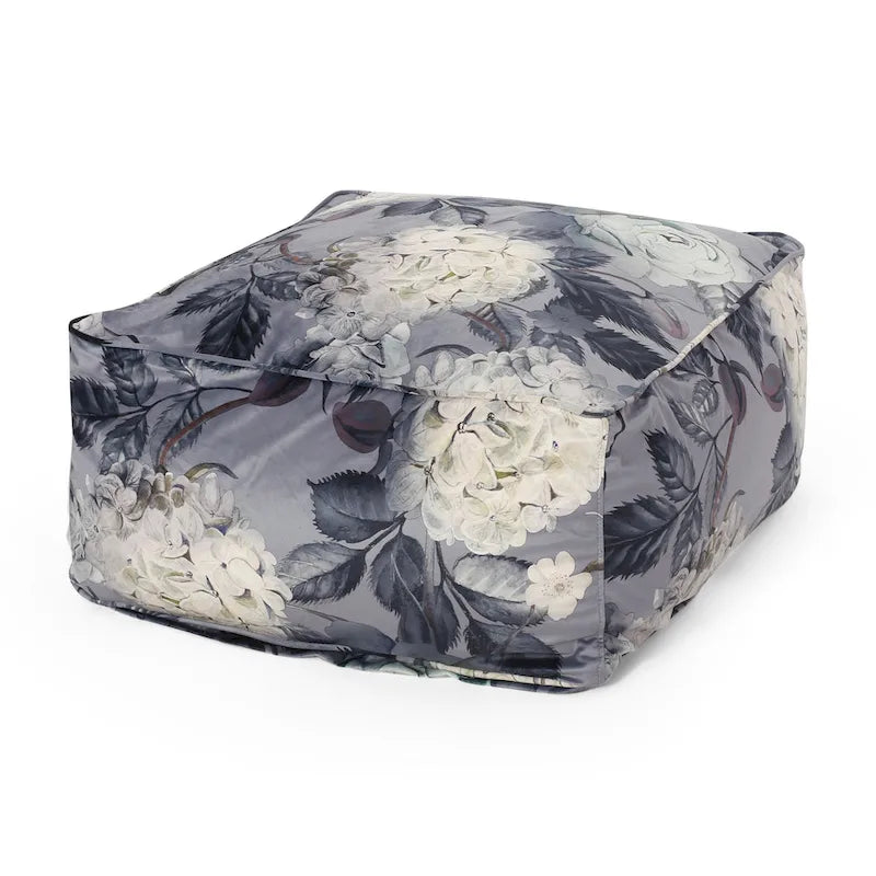 Puf cúbico tradicional mediano de tela con estampado floral