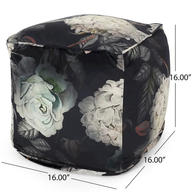 Puf cúbico tradicional mediano de tela con estampado floral