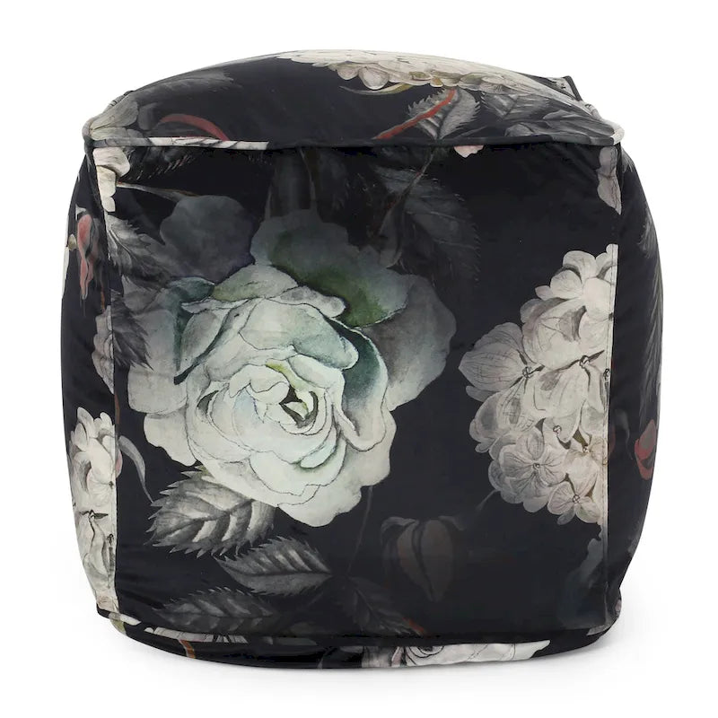 Puf cúbico tradicional mediano de tela con estampado floral