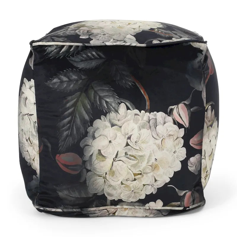Puf cúbico tradicional mediano de tela con estampado floral