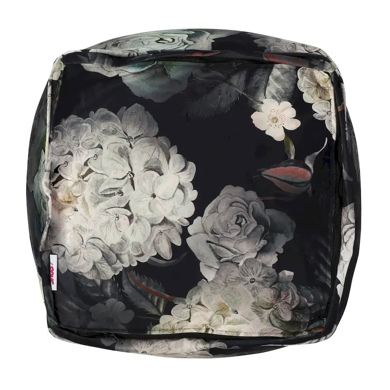 Puf cúbico tradicional mediano de tela con estampado floral