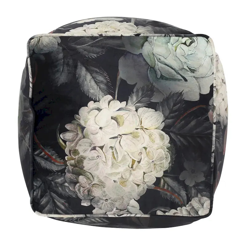 Puf cúbico tradicional mediano de tela con estampado floral