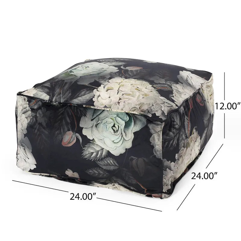 Puf cúbico tradicional mediano de tela con estampado floral