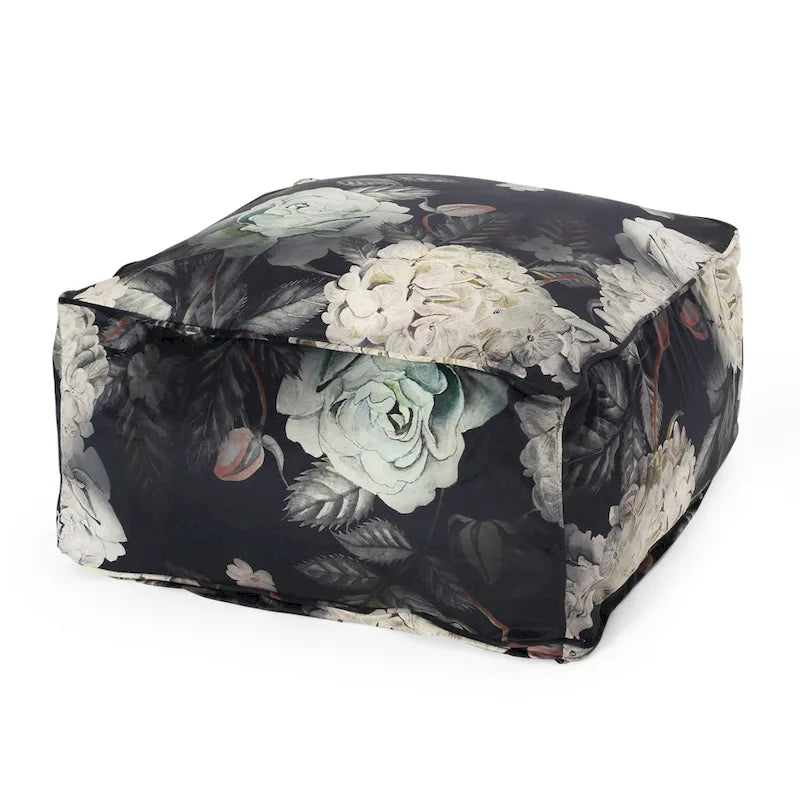 Puf cúbico tradicional mediano de tela con estampado floral