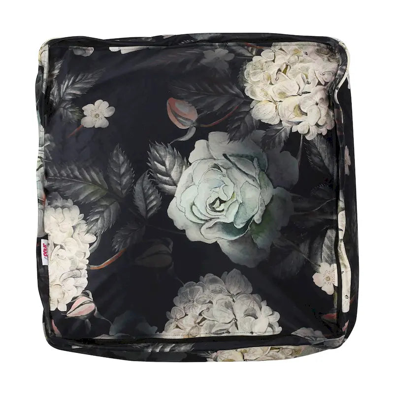 Puf cúbico tradicional mediano de tela con estampado floral