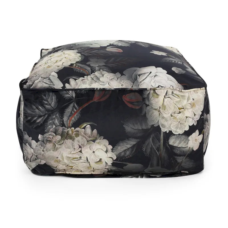 Puf cúbico tradicional mediano de tela con estampado floral