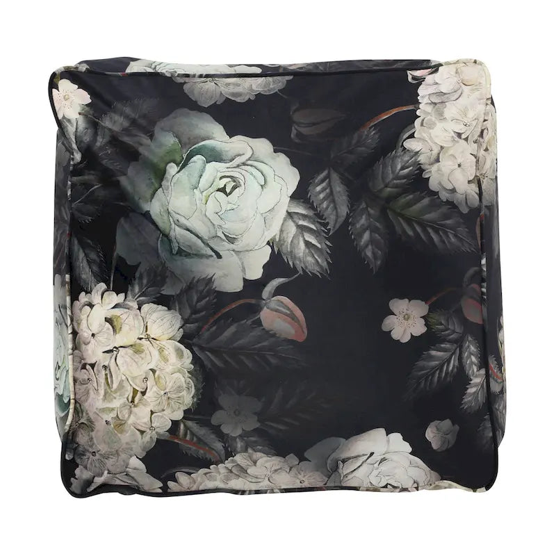 Puf cúbico tradicional mediano de tela con estampado floral