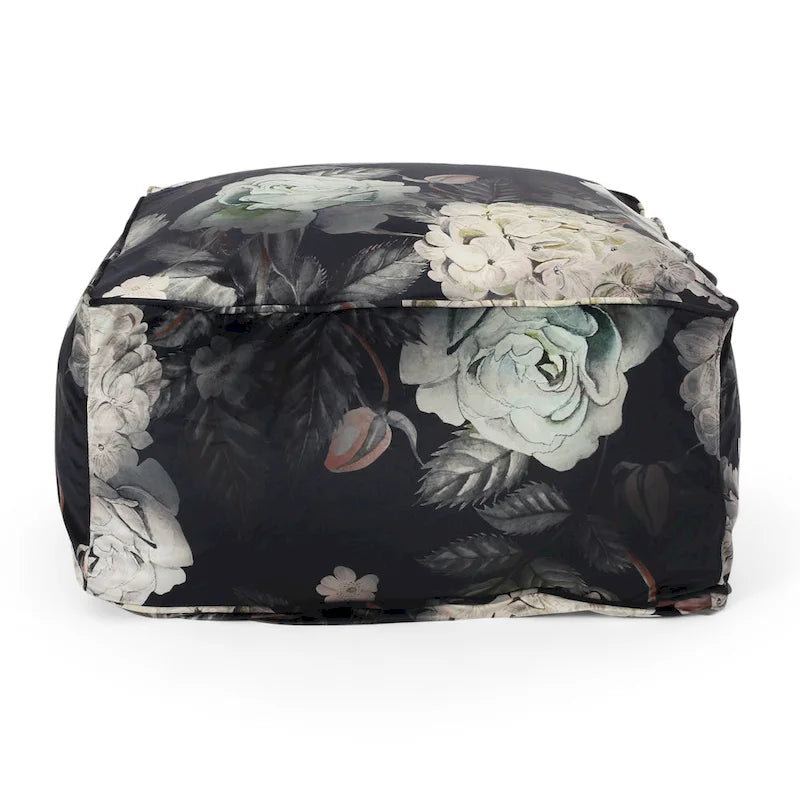 Puf cúbico tradicional mediano de tela con estampado floral