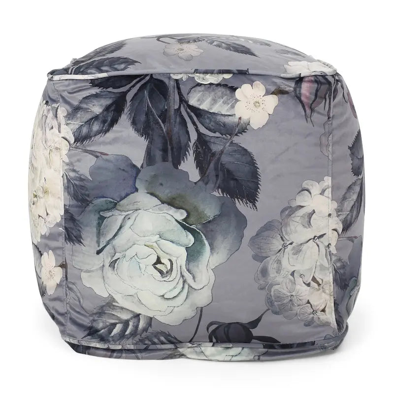 Puf cúbico tradicional mediano de tela con estampado floral