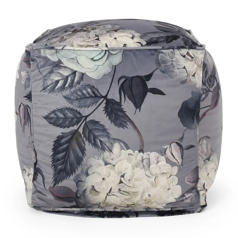 Puf cúbico tradicional mediano de tela con estampado floral