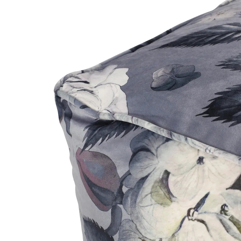 Puf cúbico tradicional mediano de tela con estampado floral