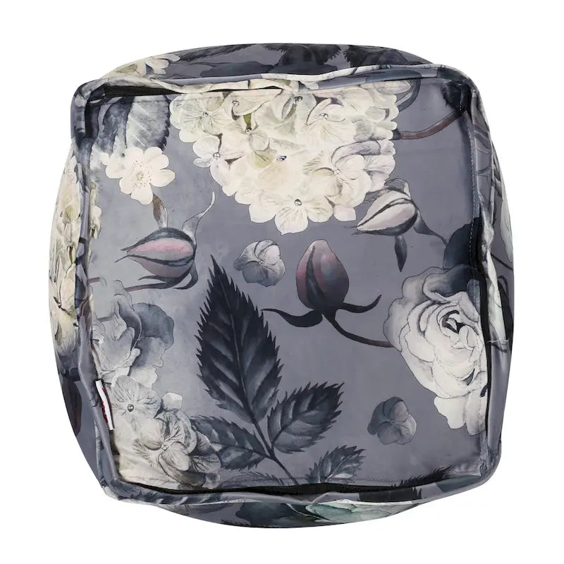 Puf cúbico tradicional mediano de tela con estampado floral