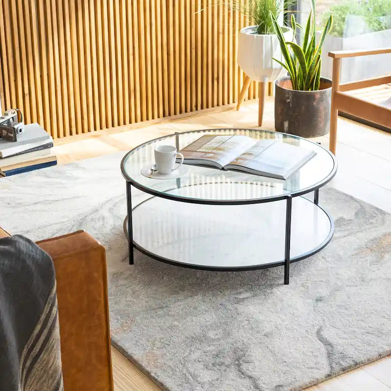 Mesa de centro redonda de vidrio - 14H x 36W x 36D
