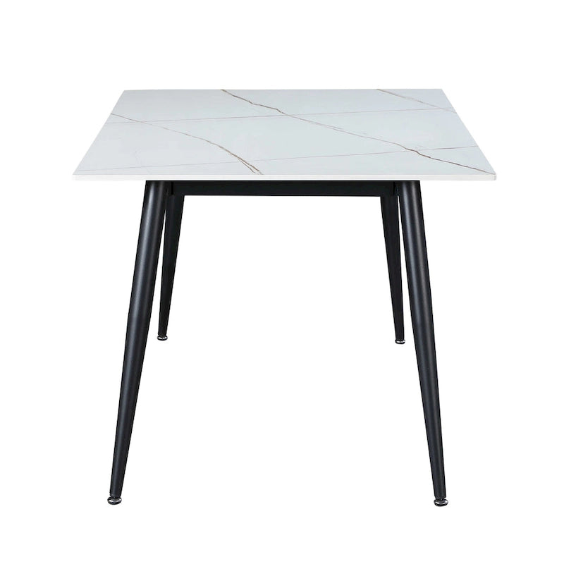 Biały ceramiczny stół do jadalni z matową czarną podstawą