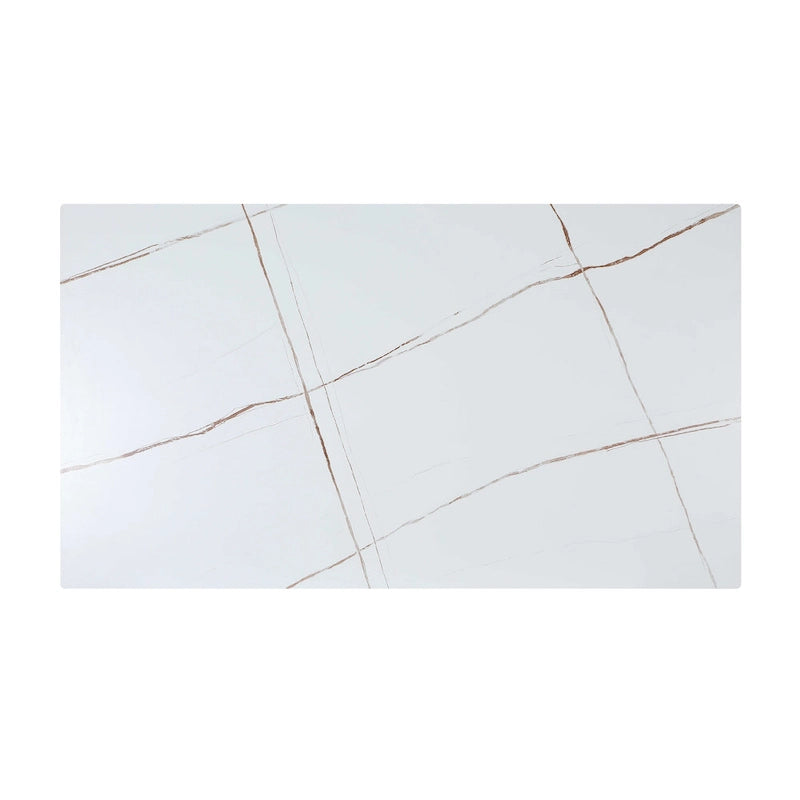 Biały ceramiczny stół do jadalni z matową czarną podstawą