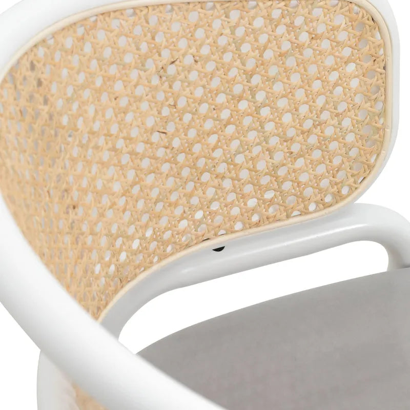 Silla auxiliar moderna y elegante con respaldo de ratán y patas de acero blanco para comedor y cocina, juego de 2