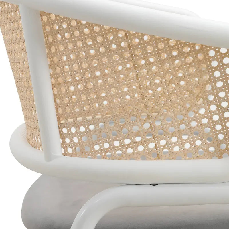 Silla auxiliar moderna y elegante con respaldo de ratán y patas de acero blanco para comedor y cocina, juego de 2