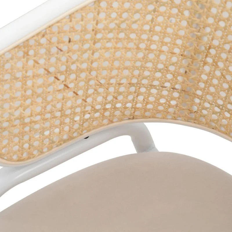 Silla auxiliar moderna y elegante con respaldo de ratán y patas de acero blanco para comedor y cocina, juego de 2
