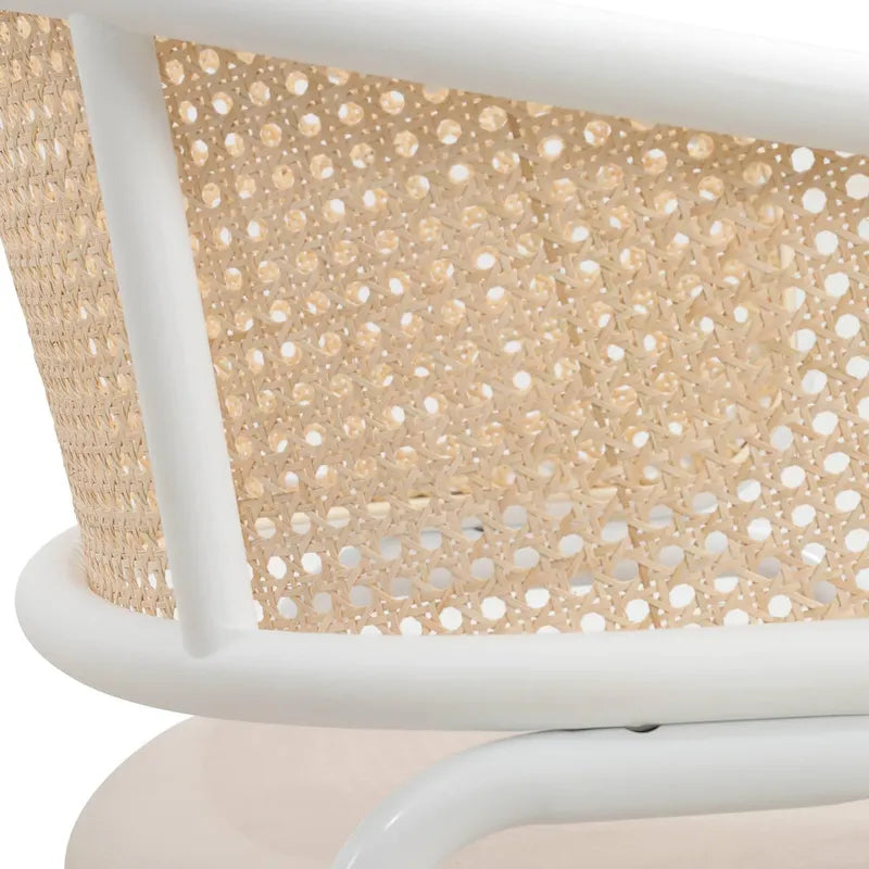 Silla auxiliar moderna y elegante con respaldo de ratán y patas de acero blanco para comedor y cocina, juego de 2