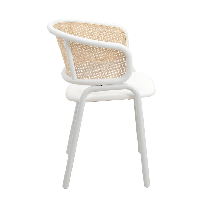 Silla auxiliar moderna y elegante con respaldo de ratán y patas de acero blanco para comedor y cocina, juego de 2