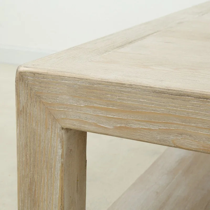 Mesa de centro cuadrada de madera encalada blanca envejecida, enmarcada, para interiores, de 39.4L