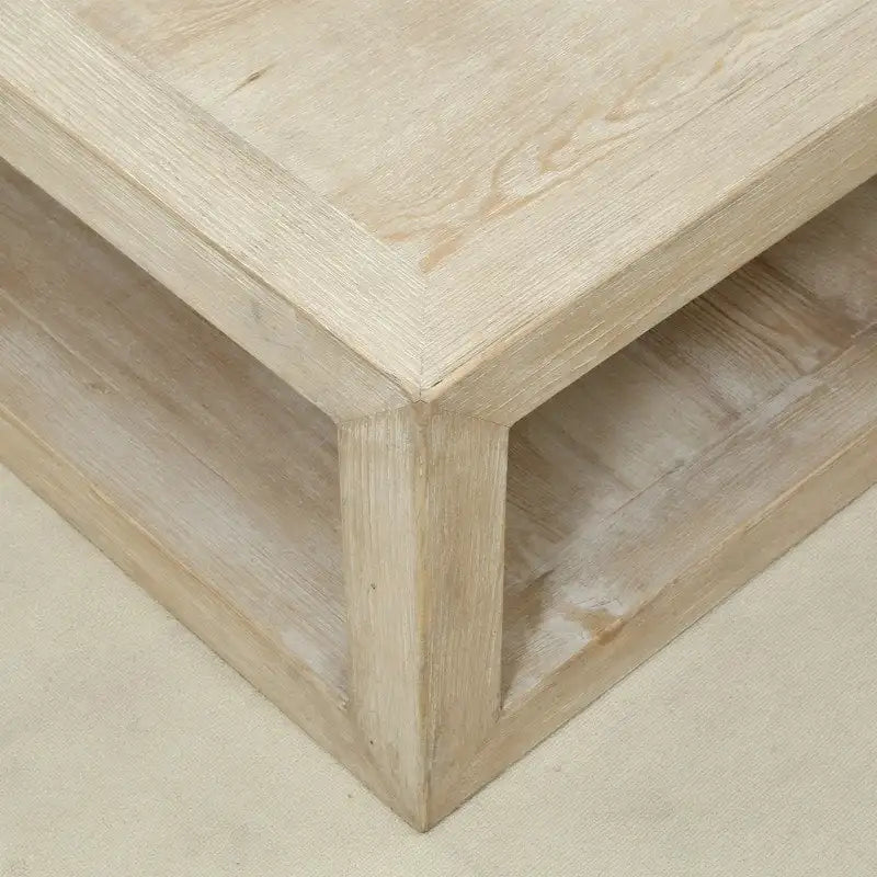 Mesa de centro cuadrada de madera encalada blanca envejecida, enmarcada, para interiores, de 39.4L