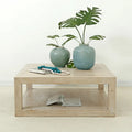 Mesa de centro cuadrada de madera encalada blanca envejecida, enmarcada, para interiores, de 39.4L