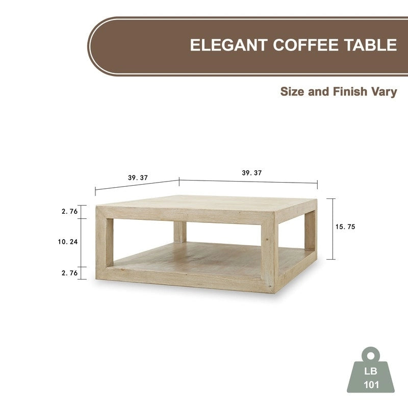 Mesa de centro cuadrada de madera encalada blanca envejecida, enmarcada, para interiores, de 39.4L