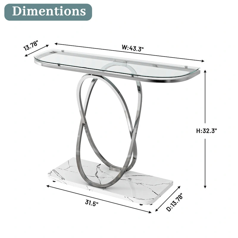 Mesa consola de 43.3 pulgadas con base geométrica, mesa auxiliar de sofá moderna para recibidor y sala
