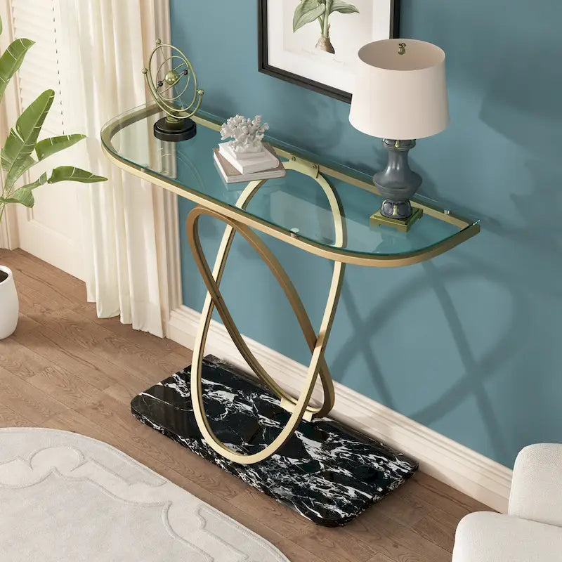 Mesa consola de 43.3 pulgadas con base geométrica, mesa auxiliar de sofá moderna para recibidor y sala