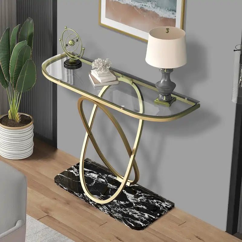 Mesa consola de 43.3 pulgadas con base geométrica, mesa auxiliar de sofá moderna para recibidor y sala