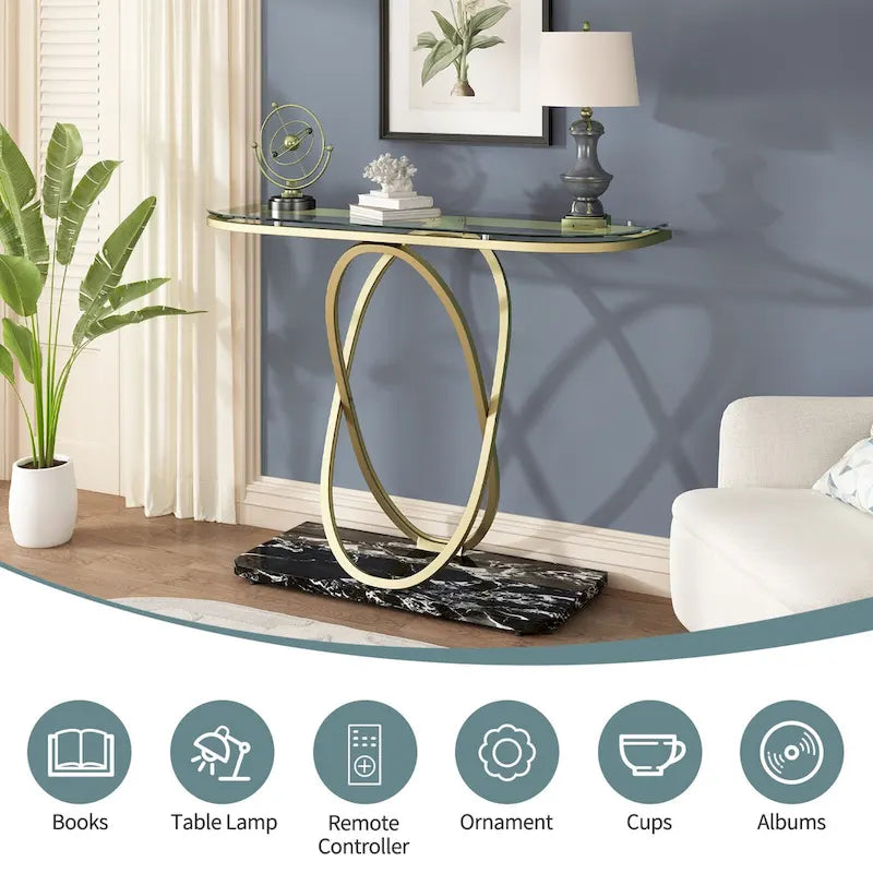 Mesa consola de 43.3 pulgadas con base geométrica, mesa auxiliar de sofá moderna para recibidor y sala