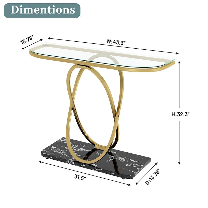 Mesa consola de 43.3 pulgadas con base geométrica, mesa auxiliar de sofá moderna para recibidor y sala