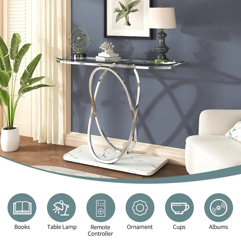 Mesa consola de 43.3 pulgadas con base geométrica, mesa auxiliar de sofá moderna para recibidor y sala