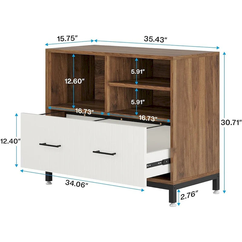 Archivador lateral de madera con cajón para documentos tamaño carta o A4