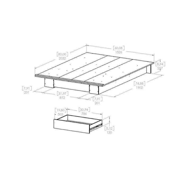 Struttura moderna per letto a piattaforma bianca con cassetto contenitore inferiore