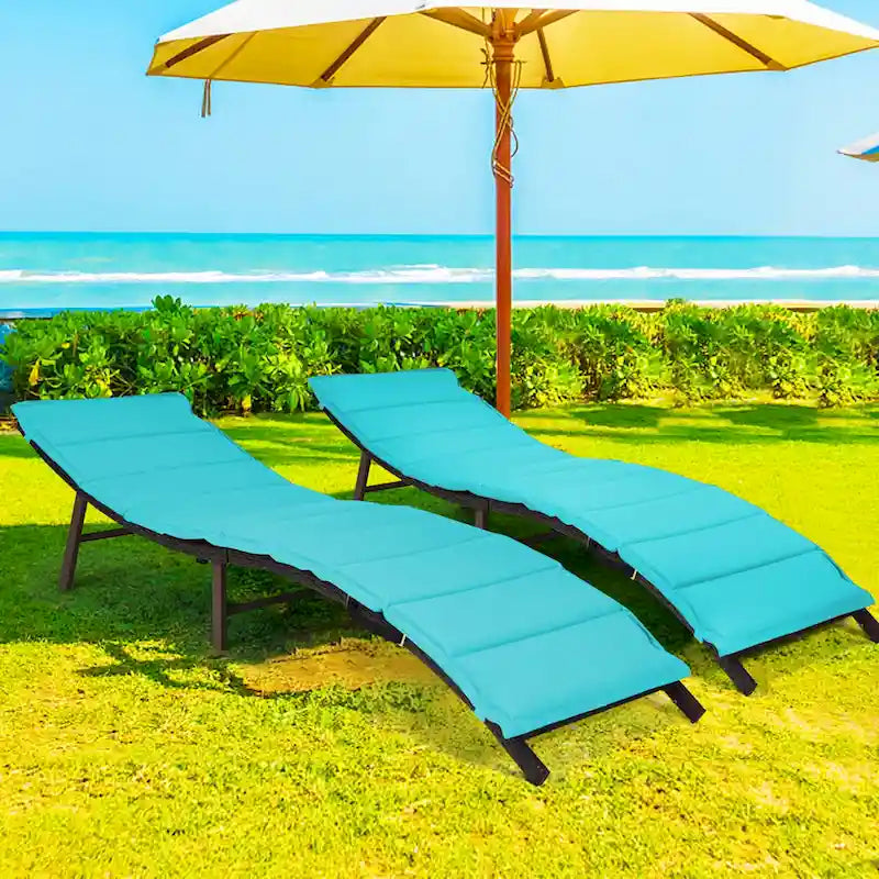 Set di 2 sedie chaise longue pieghevoli in vimini, portatili, con - 81x 23.5x 20