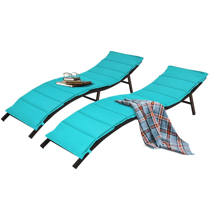 Set di 2 sedie chaise longue pieghevoli in vimini, portatili, con - 81x 23.5x 20