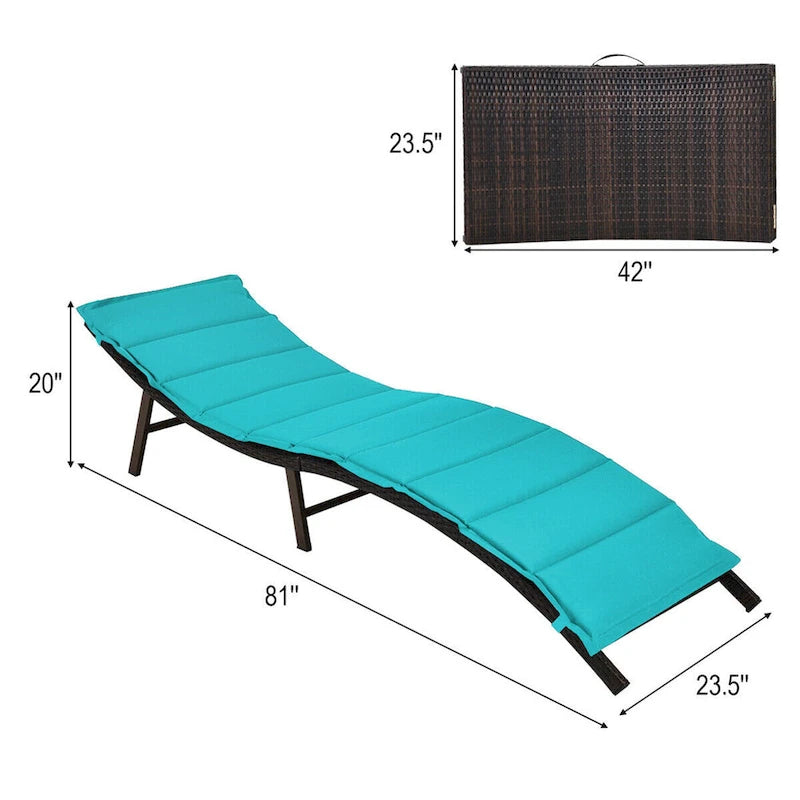 Set di 2 sedie chaise longue pieghevoli in vimini, portatili, con - 81x 23.5x 20