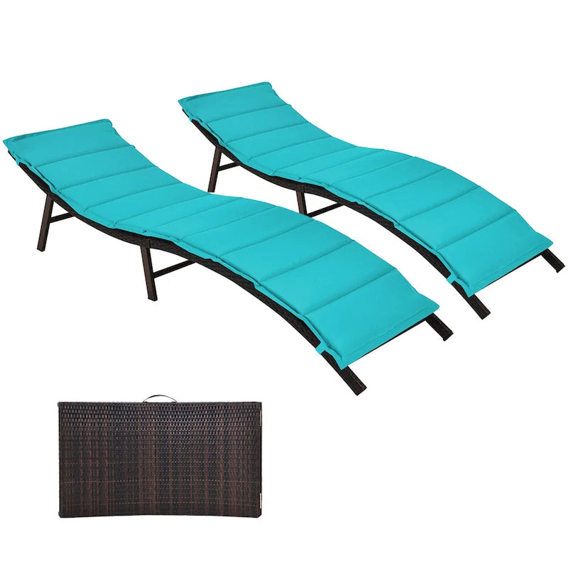 Set di 2 sedie chaise longue pieghevoli in vimini, portatili, con - 81x 23.5x 20