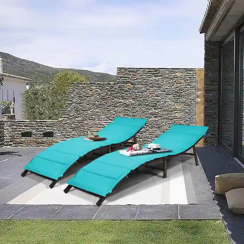 Set di 2 sedie chaise longue pieghevoli in vimini, portatili, con - 81x 23.5x 20