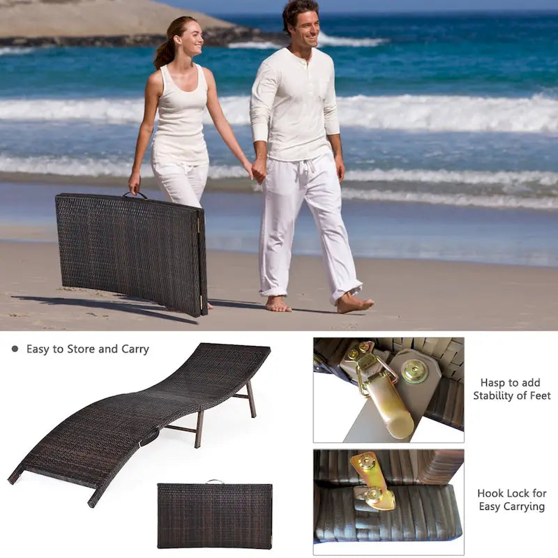 Juego de 2 sillas chaise longue plegables de mimbre para descansar, con - 81x 23.5x 20