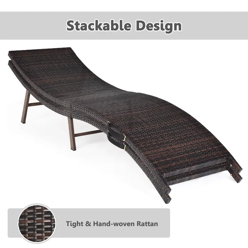 Juego de 2 sillas chaise longue plegables de mimbre para descansar, con - 81x 23.5x 20